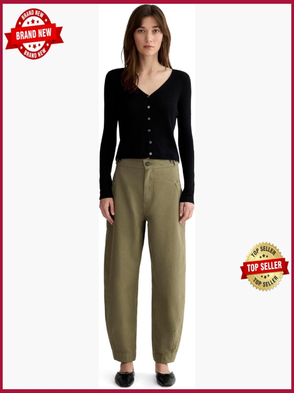 Organic Cotton Linen Barrel Leg Pants Mid Rise Casual Slacks